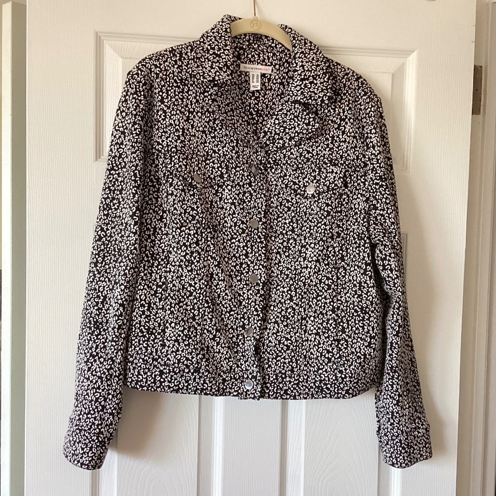 Isaac Mizrahi Live! Leopard Jacquard Knit Jacket. Size 16 Black Leopard Print